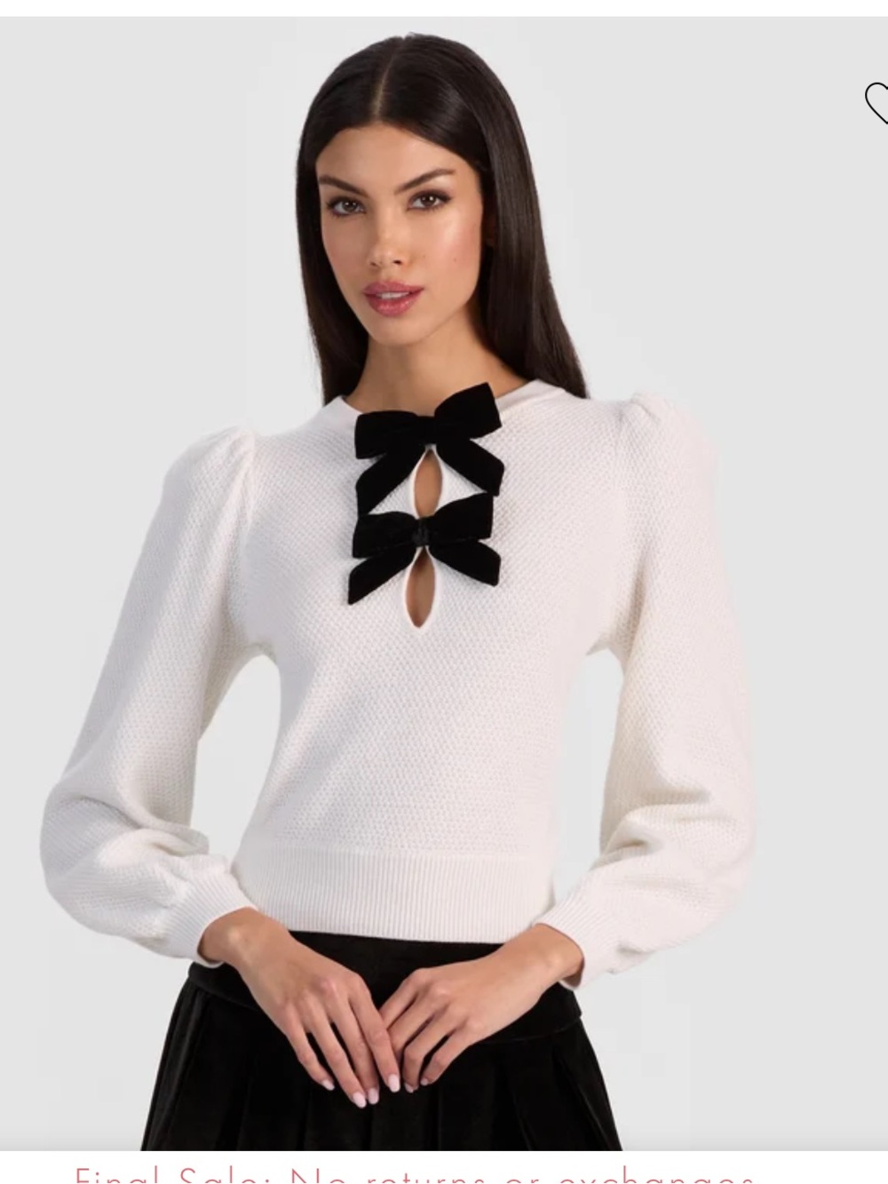 NWOT Alice + Olivia SOFT WHITE/BLACK DORIS POINTELLE PULLOVER SWEATER Size S